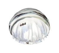Gorros de ducha con estampado de camuflaje de otoño con pintura de paisaje para mujer, gorros de baño elásticos reutilizables, gorro de ducha impermeable doble