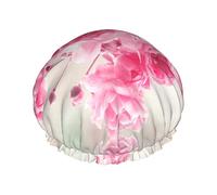 Gorros de ducha con estampado de delfines al atardecer y flores rosas para mujer, gorros de baño elásticos reutilizables, gorro de ducha impermeable doble