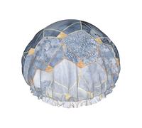 Gorros de ducha con estampado de delfines y hexágonos azules y diamantes para mujer, gorros de baño elásticos reutilizables, gorro de ducha impermeable doble