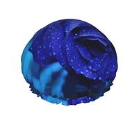 Gorros de ducha con estampado de pájaros y flores de rosas azules para mujer, gorros de baño elásticos reutilizables, gorro de ducha impermeable doble