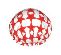 Gorros de ducha con estampado de taza de café y granos de café de estrella de mar roja para mujer, gorros de baño elásticos reutilizables, gorro de ducha impermeable doble