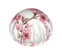 Gorros de ducha con estampado de zorro de otoño bonito de flor de cerezo para mujer, gorros de baño elásticos reutilizables, gorro de ducha impermeable doble