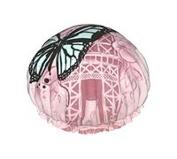Gorros de ducha con estampado Floral de la Torre de París y mariposa para mujer, gorros de baño elásticos reutilizables, gorro de ducha impermeable doble
