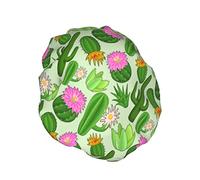 Gorros de ducha con flores de cactus para mujer Hu Dog Bone Gorro de baño impermeable y reutilizable Forro de PEVA Gorro de pelo ajustable de doble capa para mujeres y niñas