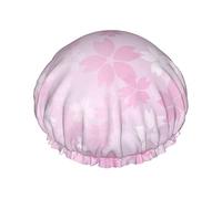 Gorros de ducha de flor de cerezo para mujer, impermeables, reutilizables, ajustables y de doble capa, gorro de baño con dobladillo elástico
