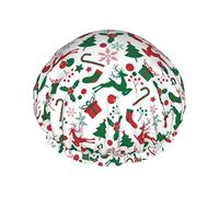 Gorros de ducha de Navidad Elementos para mujer, impermeables, reutilizables, ajustables y de doble capa, gorro de baño con dobladillo elástico
