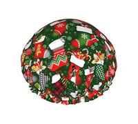 Gorros de ducha de Navidad Elementos para mujer, impermeables, reutilizables, ajustables y de doble capa, gorro de baño con dobladillo elástico