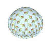 Gorros de ducha de tortuga marina para mujer, impermeables, reutilizables, ajustables y de doble capa, gorro de baño con dobladillo elástico