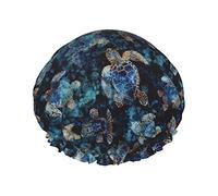 Gorros de ducha estampados con diseño de mármol y aceite de tortuga marina para mujer, gorros de baño elásticos reutilizables, doble impermeable, gorro de baño para ducha