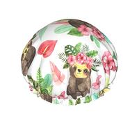 Gorros de ducha estilo jungla hawaiana con diseño de hojas tropicales hawaianas Koala Hibiscus para mujer, reutilizables, impermeables, con doble elástico, con forro de Peva suave y cómodo