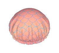 Gorros de ducha Gorro de baño a escala de sirena rosa para mujer Gorro de ducha impermeable y ajustable de doble capa