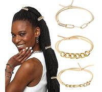 Gortin Braccialetto per capelli da donna, con catena in metallo dorato, beige e nero, elastico 2 in 1, senza pieghe, accessorio per capelli carino per polso e adolescenti, sottile, spesso e riccio