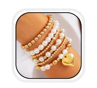 GORTIN Bracciali in oro per le donne perline palla impilabile set braccialetto placcato filo braccialetti accessori gioielli, Free size, Plastica, Nessuna pietra preziosa