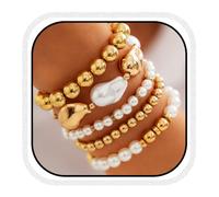 GORTIN Bracciali in oro per le donne perline palla impilabile set braccialetto placcato filo braccialetti accessori gioielli, Free size, Plastica, Nessuna pietra preziosa