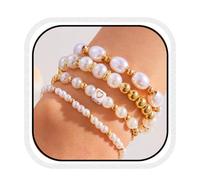 GORTIN Bracciali in oro per le donne perline palla impilabile set braccialetto placcato filo braccialetti accessori gioielli, Free size, Plastica, Nessuna pietra preziosa