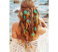 GORTIN Fascia per capelli con piume Boho, copricapo da zingaro, nero, fascia per capelli hippie boh mien, fascia per capelli da festival indiano,