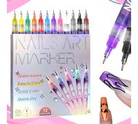 Gorvalin Penne per Nail Art 3D a Punta Fine, 12 Colori 0.5MM - Pennarelli per Unghie Penna Punta Graffiti Pennello per Disegno Puntinatura per Casa Salone per una Rapida Nail Art Fai da Te