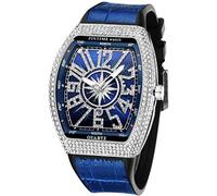 Gosasa Fashion Hip Hop Orologio da polso da uomo con cristalli Bling Bling Orologio da polso con cassa rettangolare in acciaio inox al quarzo analogico, V Argento Blu