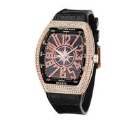 Gosasa Moda Hip Hop Orologio da uomo con cristallo Bling Bling Orologio rettangolare Cassa in acciaio inossidabile al quarzo analogico bracciale orologio da polso, V Rosegold Nero