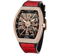 Gosasa Moda Hip Hop Orologio da uomo con cristallo Bling Bling Orologio rettangolare Cassa in acciaio inossidabile al quarzo analogico bracciale orologio da polso, V Rosegold Rosso