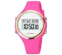 Gosasa Orologi sportivi da donna, alla moda, casual, calendario, visualizzazione settimanale, sveglia, cinturino in gomma impermeabile, orologio digitale a LED, Rosso rosato, Sportivo