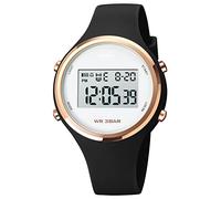Gosasa Orologi sportivi da donna, alla moda, casual, calendario, visualizzazione settimanale, sveglia, cinturino in gomma impermeabile, orologio digitale a LED, Nero , Sportivo