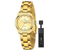 Gosasa Orologio analogico da donna con cinturino in acciaio inossidabile color argento al quarzo da donna, Oro pieno, Orologio analogico