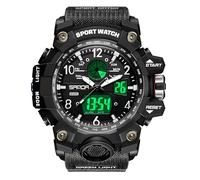 Gosasa Orologio analogico digitale in stile militare, quadrante grande 5,6 cm, resistente all'acqua fino a 50 m, doppio fuso orario, sveglia, retroilluminazione a LED, cronometro, cinturino in