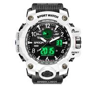 Gosasa Orologio analogico digitale in stile militare, quadrante grande 5,6 cm, resistente all'acqua fino a 50 m, doppio fuso orario, sveglia, retroilluminazione a LED, cronometro, cinturino in