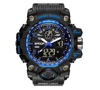 Gosasa Orologio analogico digitale in stile militare, quadrante grande 5,6 cm, resistente all'acqua fino a 50 m, doppio fuso orario, sveglia, retroilluminazione a LED, cronometro, cinturino in