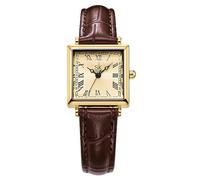 Gosasa Orologio da donna quadrato vintage elegante con numeri romani cinturino in pelle retrò, Marrone dorato., Elegante