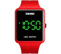 Gosasa Orologio da polso classico con quadrante quadrato, unisex, digitale, multifunzione, per esterni, casual, conto alla rovescia fino a 50 m, impermeabile, con luce a LED, 1541-Rosso, Sportivo