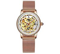 Gosasa Orologio da polso da donna, automatico, meccanico, in acciaio inox dorato, con cinturino in maglia, Oro bianco, Meccanico, a carica automatica