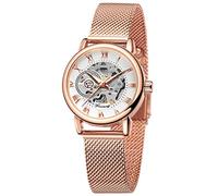 Gosasa Orologio da polso da donna con scheletro, alla moda, meccanico, a carica manuale, cinturino in rete, numeri romani, casual, orologio da polso, Oro Rosa Bianco L, Moda