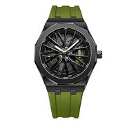 Gosasa Orologio da polso da uomo, alla moda, design creativo con ruota rotante in 3D, al quarzo, luminoso, impermeabile fino a 30 m, con cinturino in gomma, Verde, Vintage