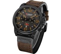 Gosasa Orologio da polso da uomo con cronografo sportivo al quarzo, cinturino in pelle marrone con data 30 m impermeabile militare maschile, Marrone, Orologio al quarzo, cronografo