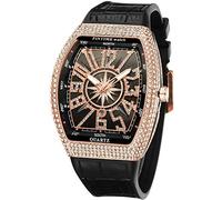 Gosasa Orologio da polso da uomo con strass e cinturino in gomma, Nero/oro rosa, Cinghia