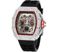 Gosasa Orologio da polso da uomo, unico, stile punk, con strass, rettangolare, impermeabile, analogico, cronografo, sportivo, da lavoro, con cinturino in silicone luminoso, Y Silver Case Nero, L,