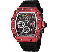 Gosasa Orologio da polso da uomo, unico, stile punk, con strass, rettangolare, impermeabile, analogico, cronografo, sportivo, da lavoro, con cinturino in silicone luminoso, X Rosso Nero, Cronografo