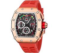 Gosasa Orologio da polso da uomo, unico, stile punk, con strass, rettangolare, impermeabile, analogico, cronografo, sportivo, da lavoro, con cinturino in silicone luminoso, RoseGold Rosso, Cronografo