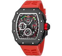 Gosasa Orologio da polso da uomo, unico, stile punk, con strass, rettangolare, impermeabile, analogico, cronografo, sportivo, da lavoro, con cinturino in silicone luminoso, Nero e rosso, Cronografo