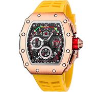 Gosasa Orologio da polso da uomo, unico, stile punk, con strass, rettangolare, impermeabile, analogico, cronografo, sportivo, da lavoro, con cinturino in silicone luminoso, RoseGold Giallo, Cronografo