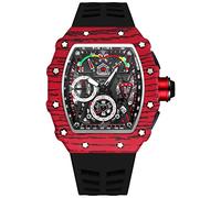 Gosasa Orologio da polso punk da uomo unico con quadrante grande, luminoso, impermeabile, sportivo, analogico, al quarzo, da uomo, cinturino in silicone, Textures Custodia Rossa - Cinturino Nero,