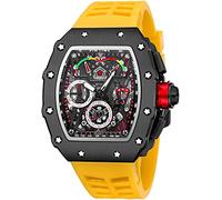 Gosasa Orologio da polso unico da uomo, stile punk, con quadrante grande, luminoso, impermeabile, sportivo, analogico, al quarzo, cinturino in silicone, cassa nera, cinturino rosso, Cassa Nera -