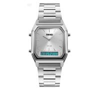 Gosasa Orologio da polso unisex, impermeabile, stile militare, analogico, digitale, con LED e cronografo multi ora, in acciaio inox, da uomo, Argento, Medium, Casual