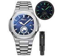 Gosasa - Orologio da uomo alla moda, in acciaio inox, movimento al quarzo, luminoso, impermeabile, con display analogico