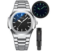 Gosasa - Orologio da uomo alla moda, in acciaio inox, movimento al quarzo, luminoso, impermeabile, con display analogico, Nero