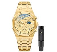 Gosasa Orologio da uomo di lusso Cronografia Business Orologio al Quarzo per gli Uomini Calendario Luminoso Moda Maschio Orologio da polso Impermeabile Cinturino in Acciaio, Oro 2., Affari