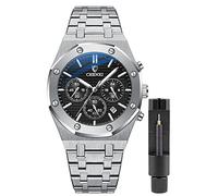 Gosasa Orologio da uomo di lusso Cronografia Business Orologio al Quarzo per gli Uomini Calendario Luminoso Moda Maschio Orologio da polso Impermeabile Cinturino in Acciaio, Argento e nero., Affari
