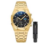 Gosasa Orologio da uomo di lusso Cronografia Business Orologio al Quarzo per gli Uomini Calendario Luminoso Moda Maschio Orologio da polso Impermeabile Cinturino in Acciaio, Oro Nero 2, Affari